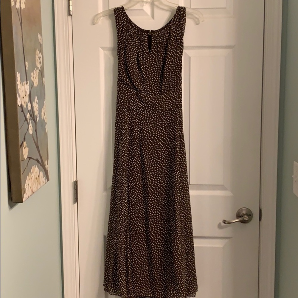 Brown polka dot sleeveless dress. Talbots s8p